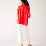 Women's One Size Red Short Sleeve Tee with Two Pockets on Chest Back View