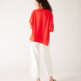 Women's One Size Red Short Sleeve Tee with Two Pockets on Chest Back View