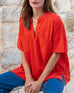 Women's One Size Red Short Sleeve Tee with Two Pockets on Chest Front View Travel
