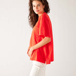 Women's One Size Red Short Sleeve Tee with Two Pockets on Chest Side View