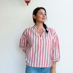 Women's Red Striped Quarter Sleeve Blouse