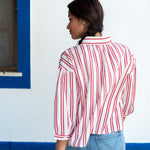 Women's Red Striped Quarter Sleeve Blouse