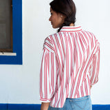 Women's Red Striped Quarter Sleeve Blouse