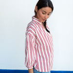 Women's Red Striped Quarter Sleeve Blouse