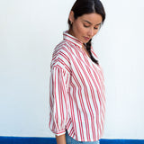 Women's Red Striped Quarter Sleeve Blouse