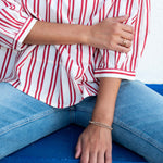 Women's Red Striped Quarter Sleeve Blouse