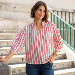 Women's Red Striped Quarter Sleeve Blouse