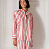 Women's Red Striped Button Down Everyday Shirt