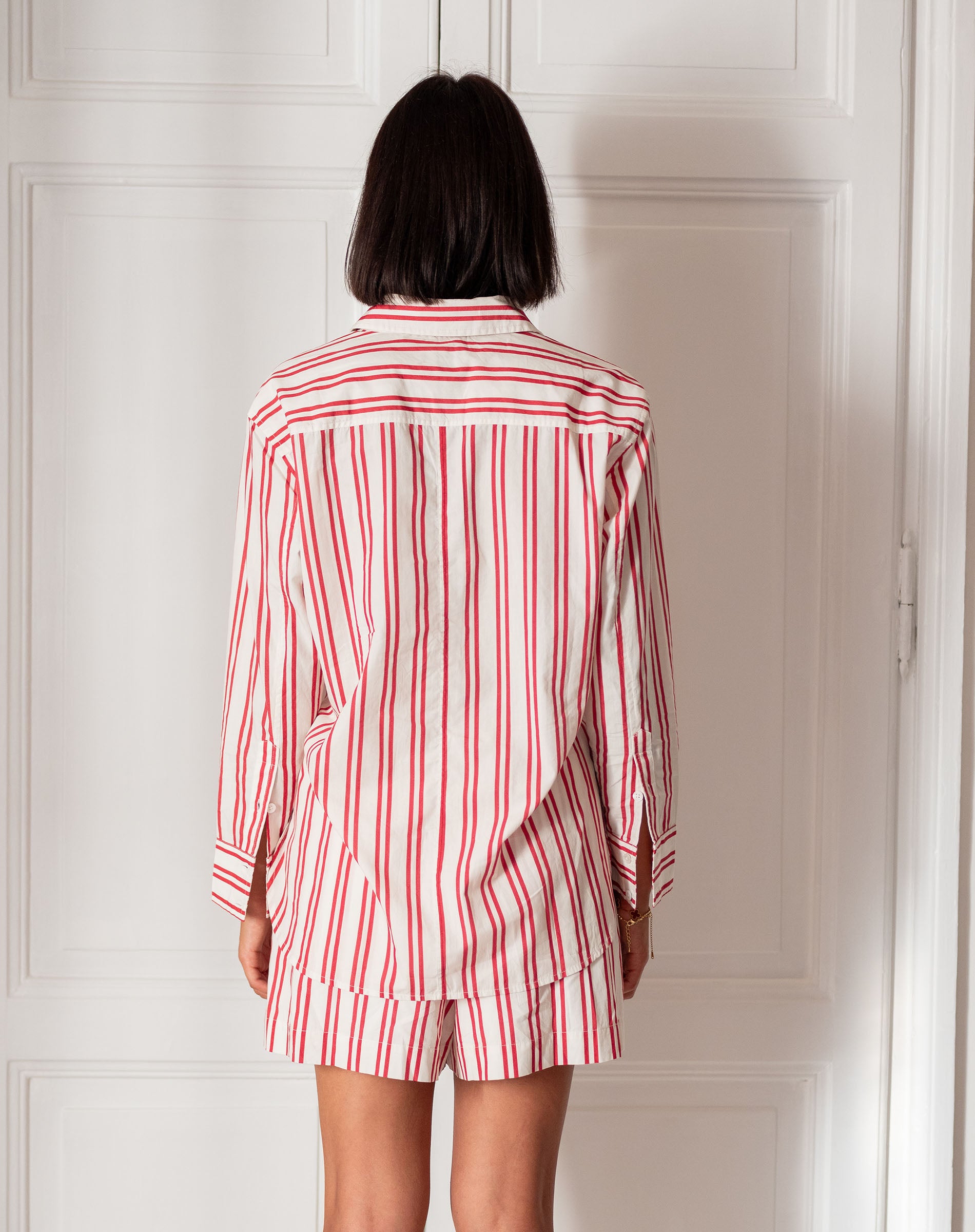 Women's Red Striped Button Down Everyday Shirt