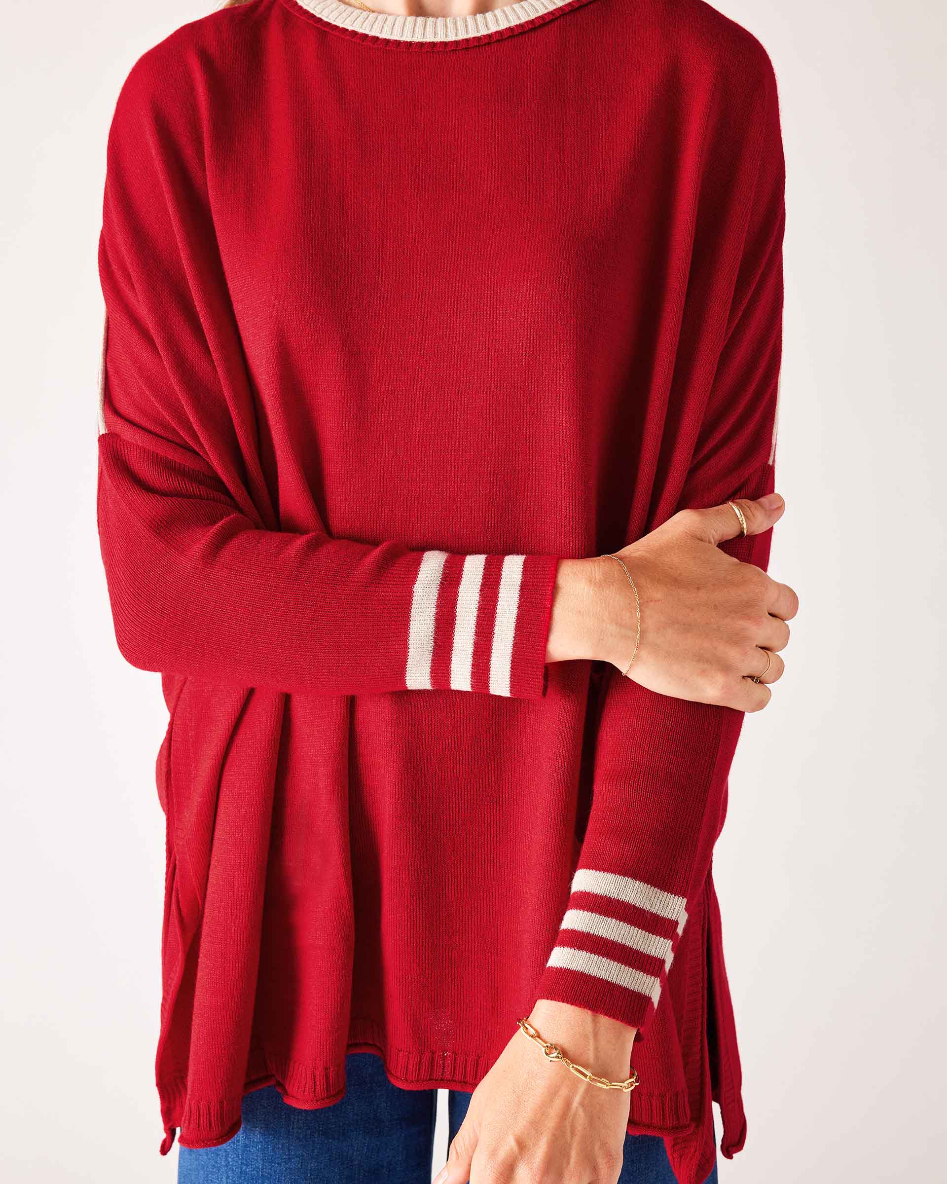 Women's Red Striped Crewneck Sweater Oversized