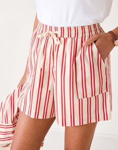 Women's Red Striped Drawstring Shorts