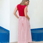 Women's Red Striped Maxi Skirt Spring Style