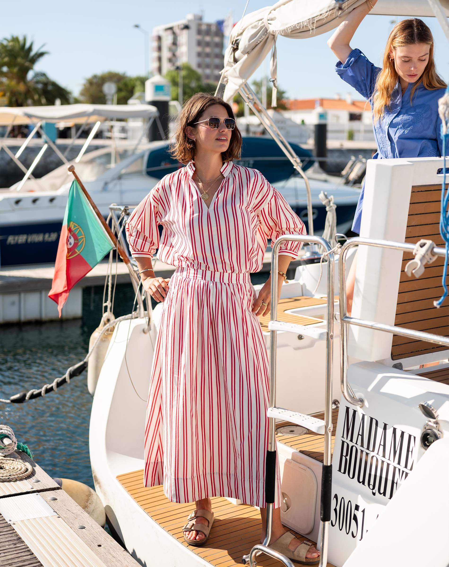 Women's Red Striped Maxi Skirt Spring Style