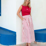 Women's Red Striped Maxi Skirt Spring Style