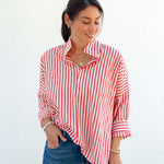 Women's Red Striped Popped Collar Essential Shirt