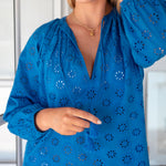 Women's Royal Blue Eyelet Mini Coverup Dress