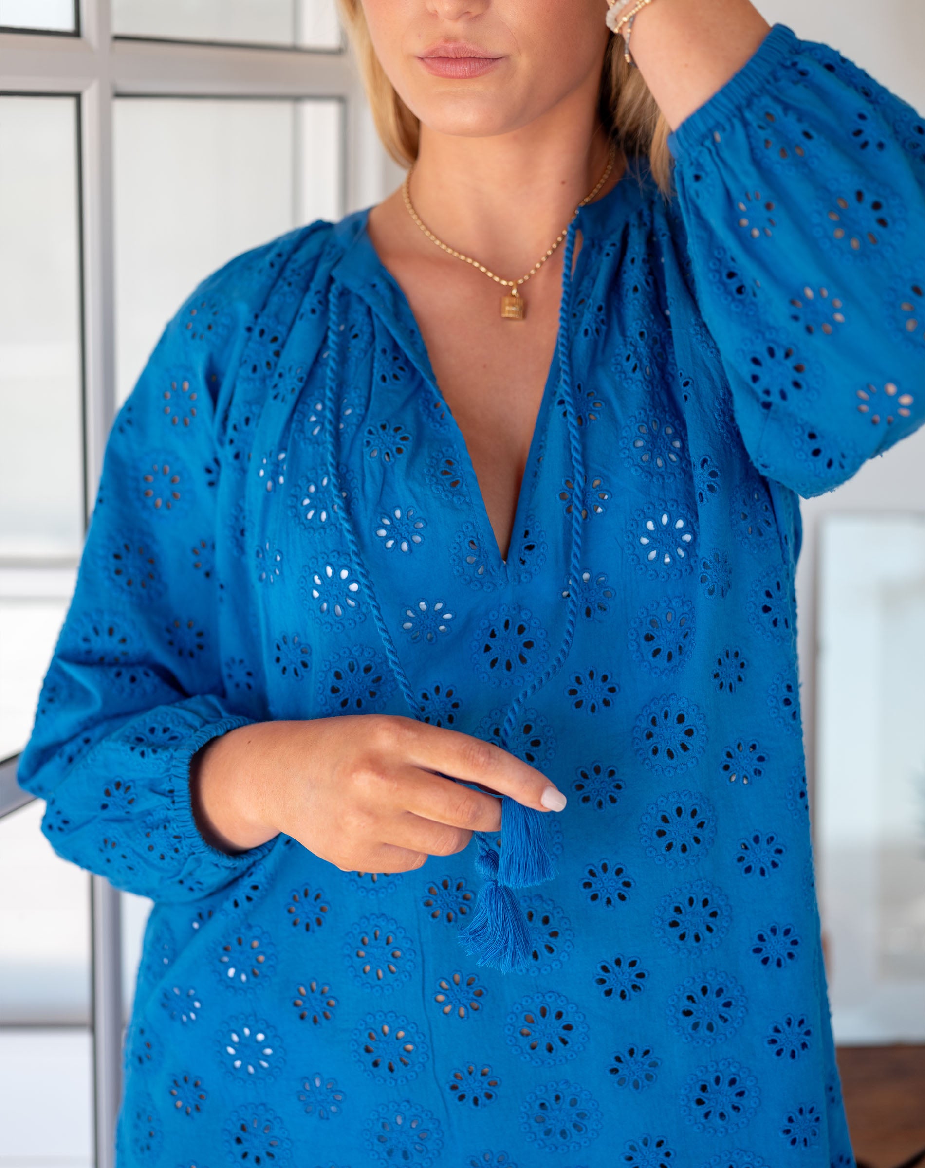 Women's Royal Blue Eyelet Mini Coverup Dress