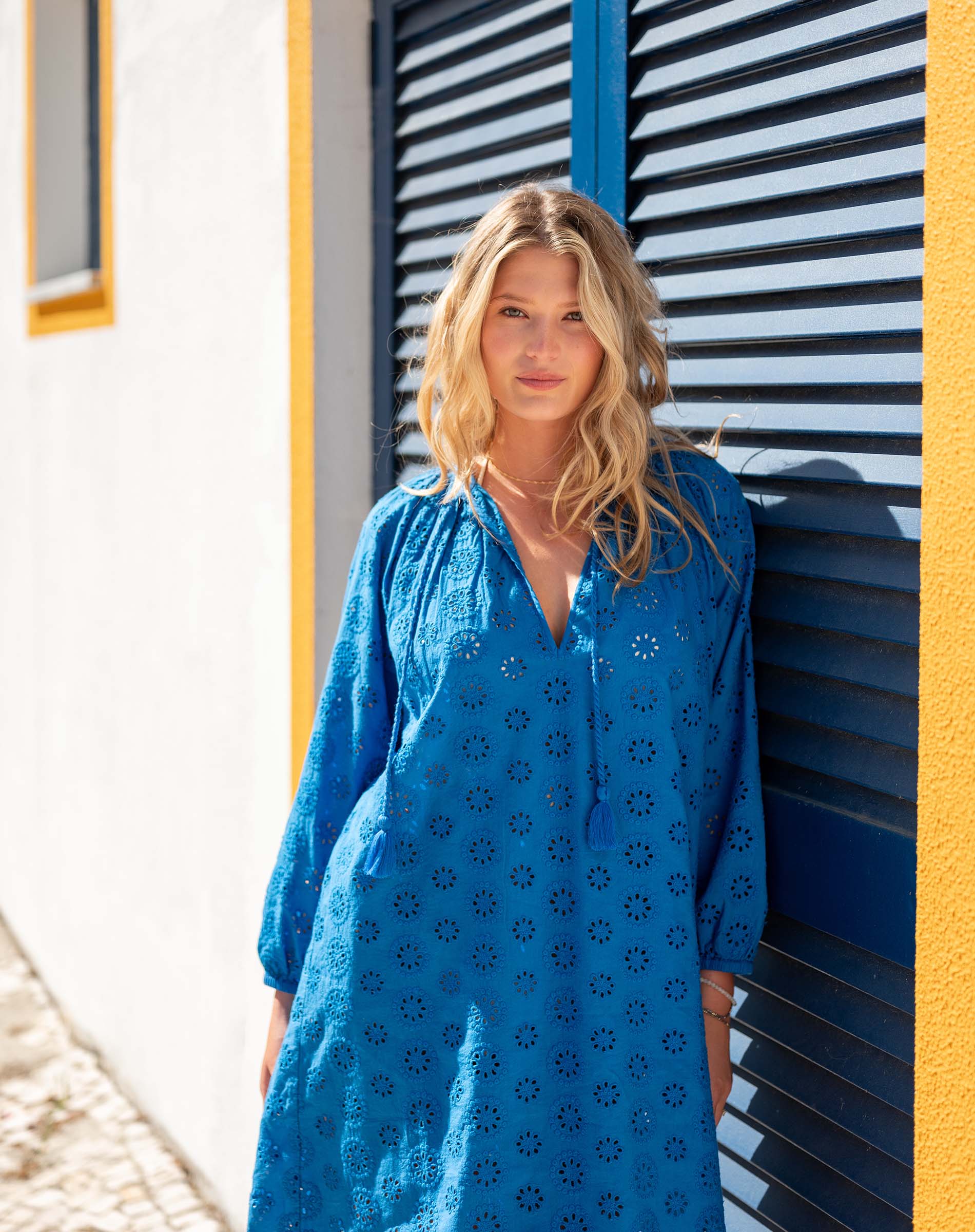 Women's Royal Blue Eyelet Mini Coverup Dress