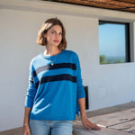 Women's Royal Blue Navy Striped Oversized Sweater