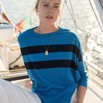 Women's Royal Blue Navy Striped Oversized Sweater