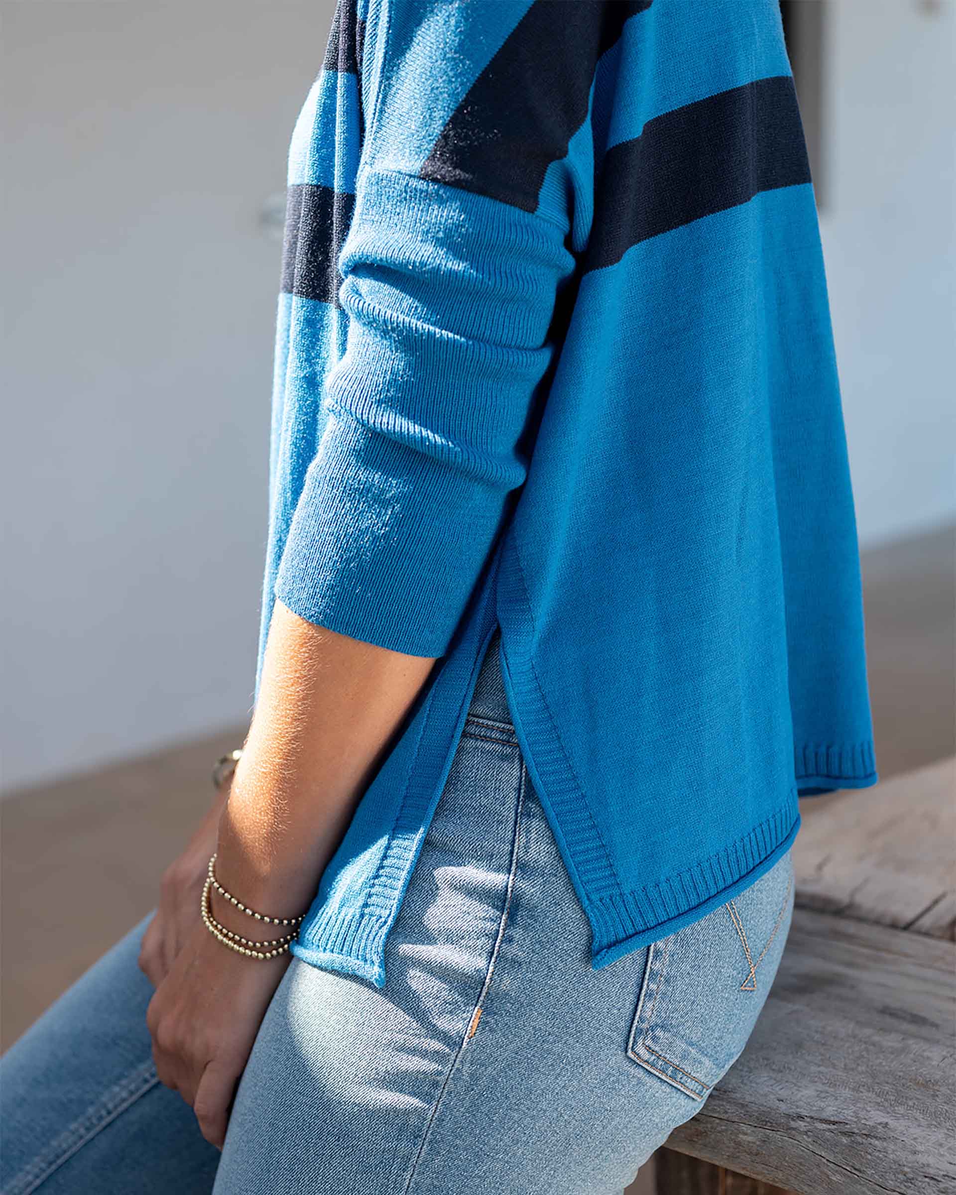 Women's Royal Blue Navy Striped Oversized Sweater