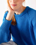 Women's Royal Blue Soft Crewneck Stitched Sweater Front View Close Up Cuff Detail