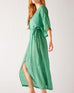 Women's Sea Green Lightweight Breathable Cinch Waist front Slit Wide Elbow Length sleeves Breezy Kaftan Dress Side View