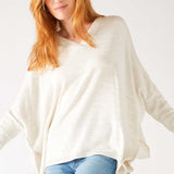 Women's One Size Vneck Knit Sweater in Sea Salt Chest View Drape