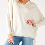 Women's One Size Vneck Knit Sweater in Sea Salt Chest View