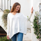 Women's One Size Vneck Knit Sweater in Sea Salt Travel Destination