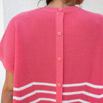 Women's Pink White Striped Short Sleeve One Sized Sweater