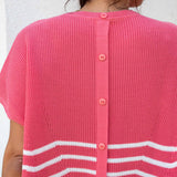 Women's Pink White Striped Short Sleeve One Sized Sweater