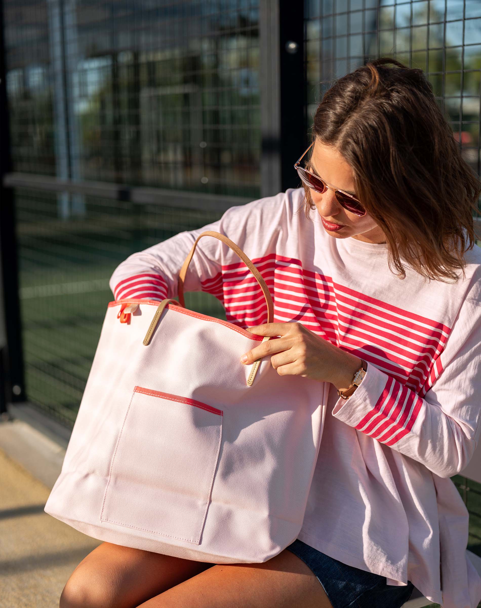 Women's Sporty Pink Striped Slub Tee