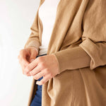 Women's Tan Cashmere Chelsea Travel Kimono Closeup