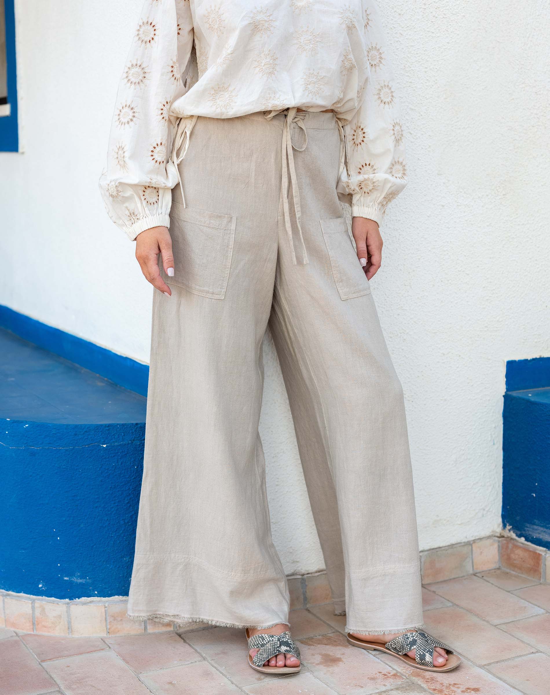 Women's Tan Palazzo Drawstring Pant