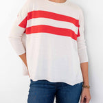 Women's Tan Red Striped Oversized Sweater