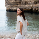 Women's One Size Tan Short Sleeve Sweater with Buttons Down Back Travel