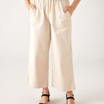 Women's Tan Wide Leg Elastic Waistband Sammie Twill Pants With Front Slant Pockets Front View