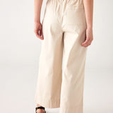 Women's Tan Wide Leg Elastic Waistband Sammie Twill Pants With Front Slant Pockets Rear View