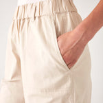 Women's Tan Wide Leg Elastic Waistband Sammie Twill Pants With Front Slant Pockets Side View Pocket Detail