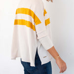 Women's Tan Yellow Striped Oversized Sweater
