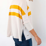Women's Tan Yellow Striped Oversized Sweater
