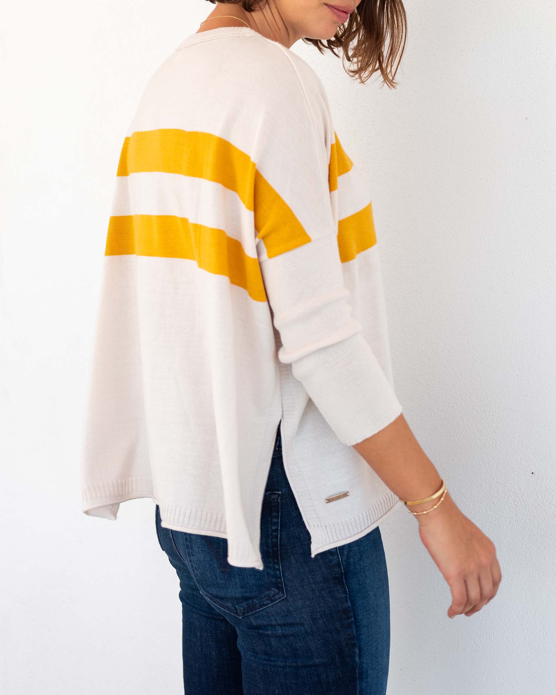 Women's Tan Yellow Striped Oversized Sweater