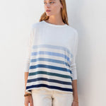 Women's White And Blue Striped Oversized Sweater