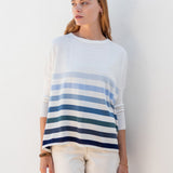 Women's White And Blue Striped Oversized Sweater