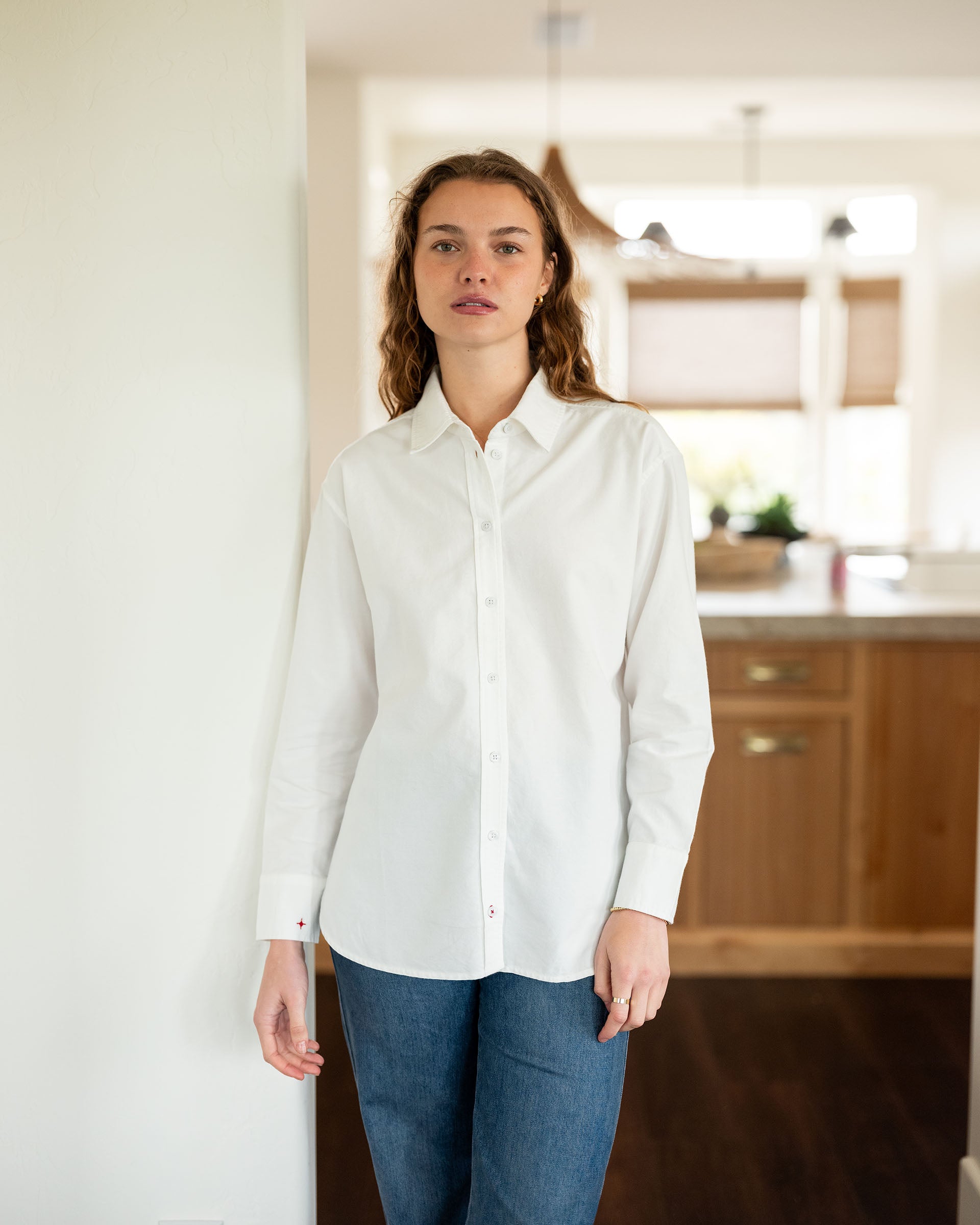 Women's White Button Up Long Sleeve Top Oversized