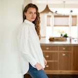 Women's White Button Up Long Sleeve Top Oversized