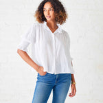 Women's White Collared Ruffle Blouse