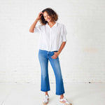 Women's White Collared Ruffle Blouse