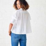 Women's White Collared Ruffle Blouse